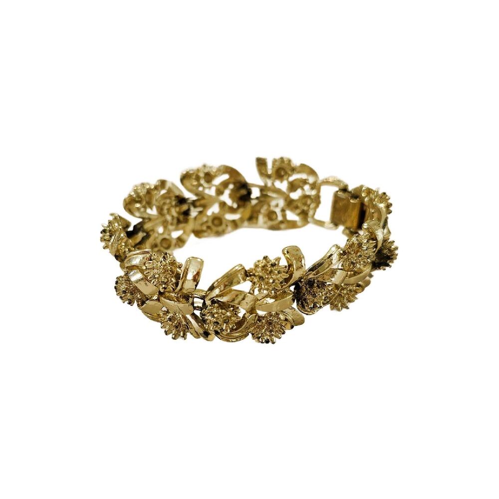 Vintage Signed Coro Pegasus Mid Century Gold Tone Ornate Textured Bracelet